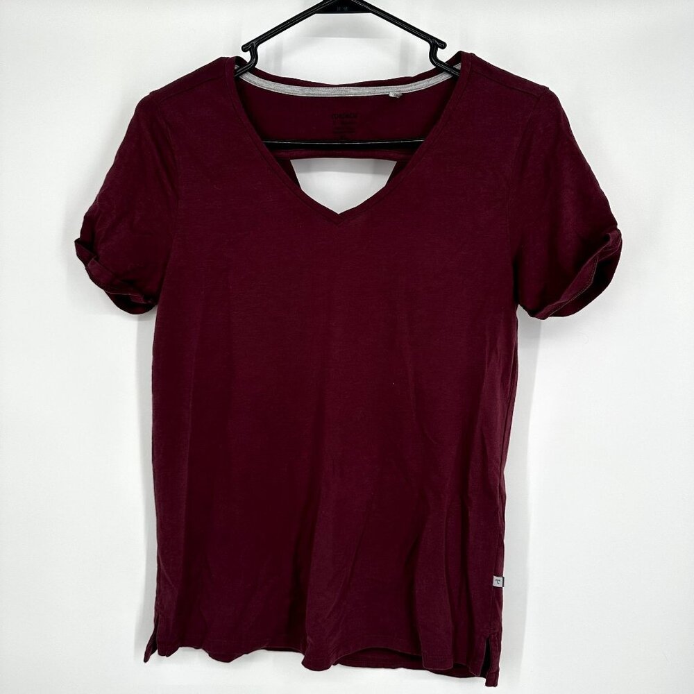 Toad & Co Maroon Short Sleeve‎ Shirt V-neck Cut out back Size XS